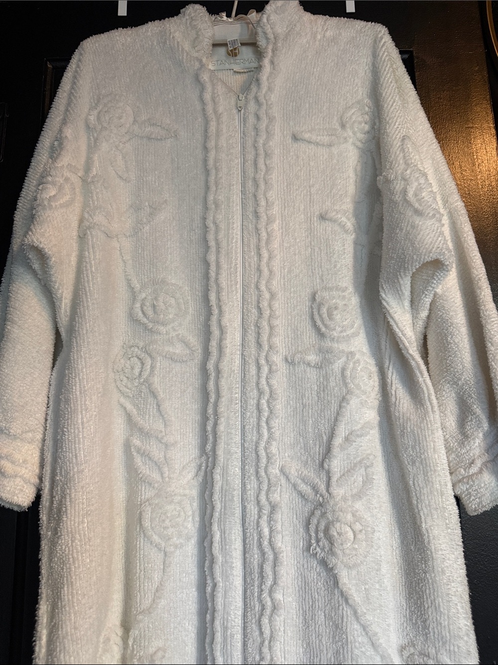 Vintage Stan Herman Chenille Long Zip Front Robe Pockets